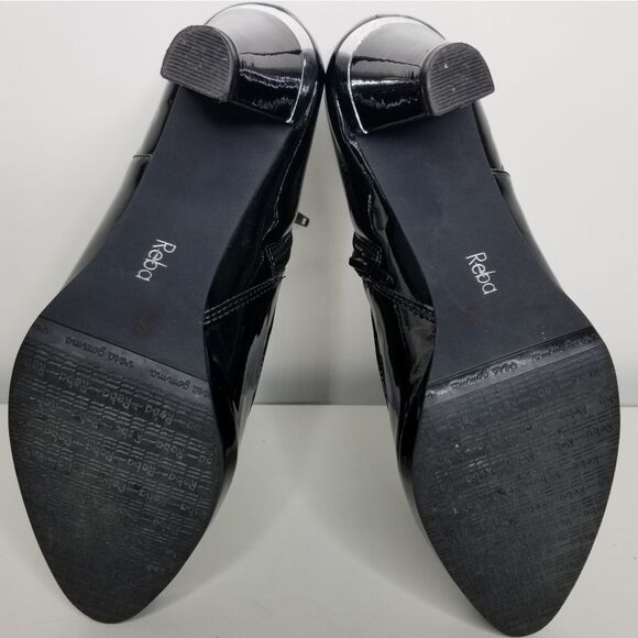 Reba Black Chrome Patent‎ Leather Zip Up Ankle Boot Size 8M - Picture 9 of 13